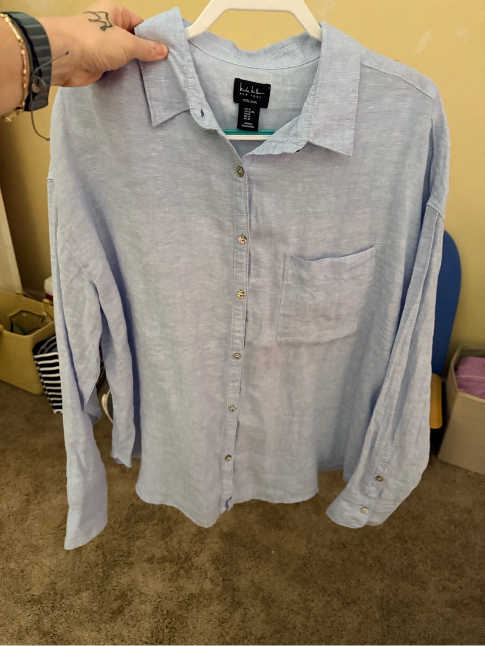 Nichole Miller  Light Blue Linen Button-Down Shirt NWT